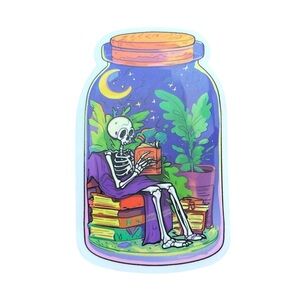 Colorful Skeleton Reading Jar Sticker Gothic Girly Book Lover Kindle Decor
